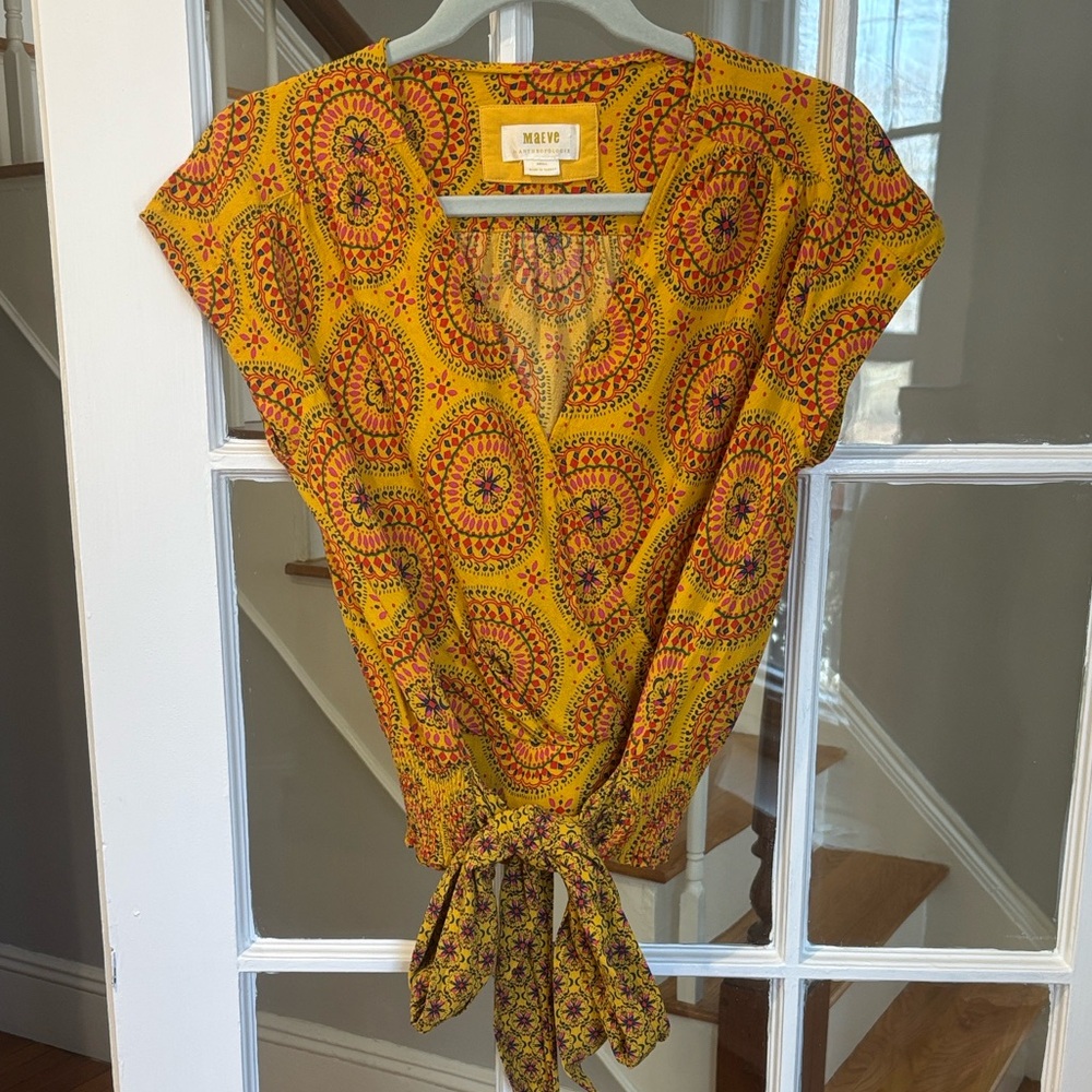 Maeve by Anthropologie Women's Top Smocked Boho 100% Viscose Sz S